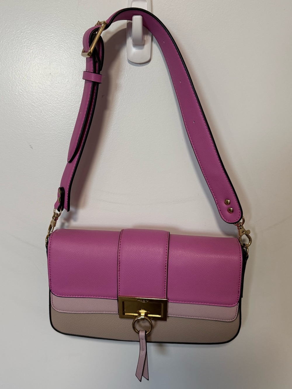 Aldo Pink and Taupe Colorblock Shoulder Bag with Gold Hardware
